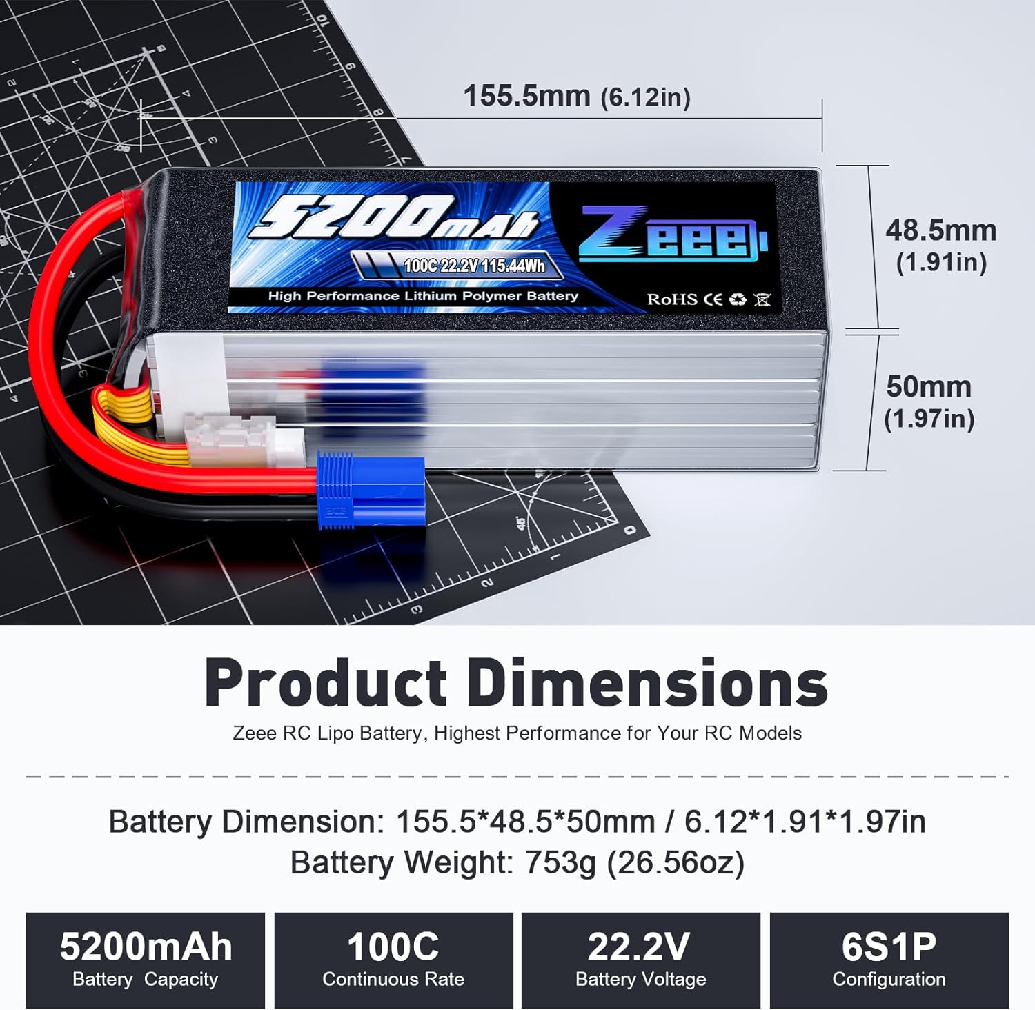 Zeee 6S 5200mAh يبو بطارية 22. - مراجعة Rc Helicopter Blade وسعره